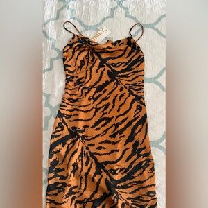 Only Tiger Print Midi Dress - Black and Orange